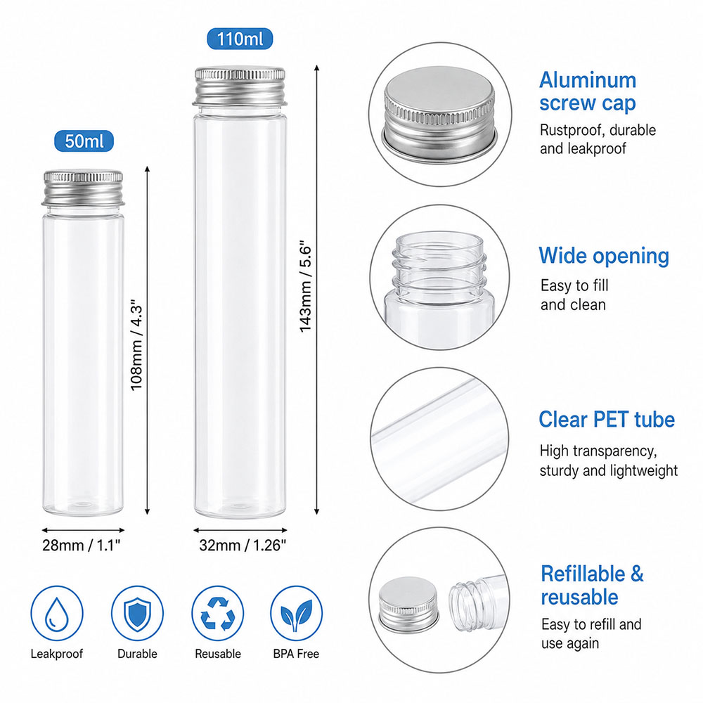 Tubes plats transparents de 50 - Reusable Bottle avis et prix
